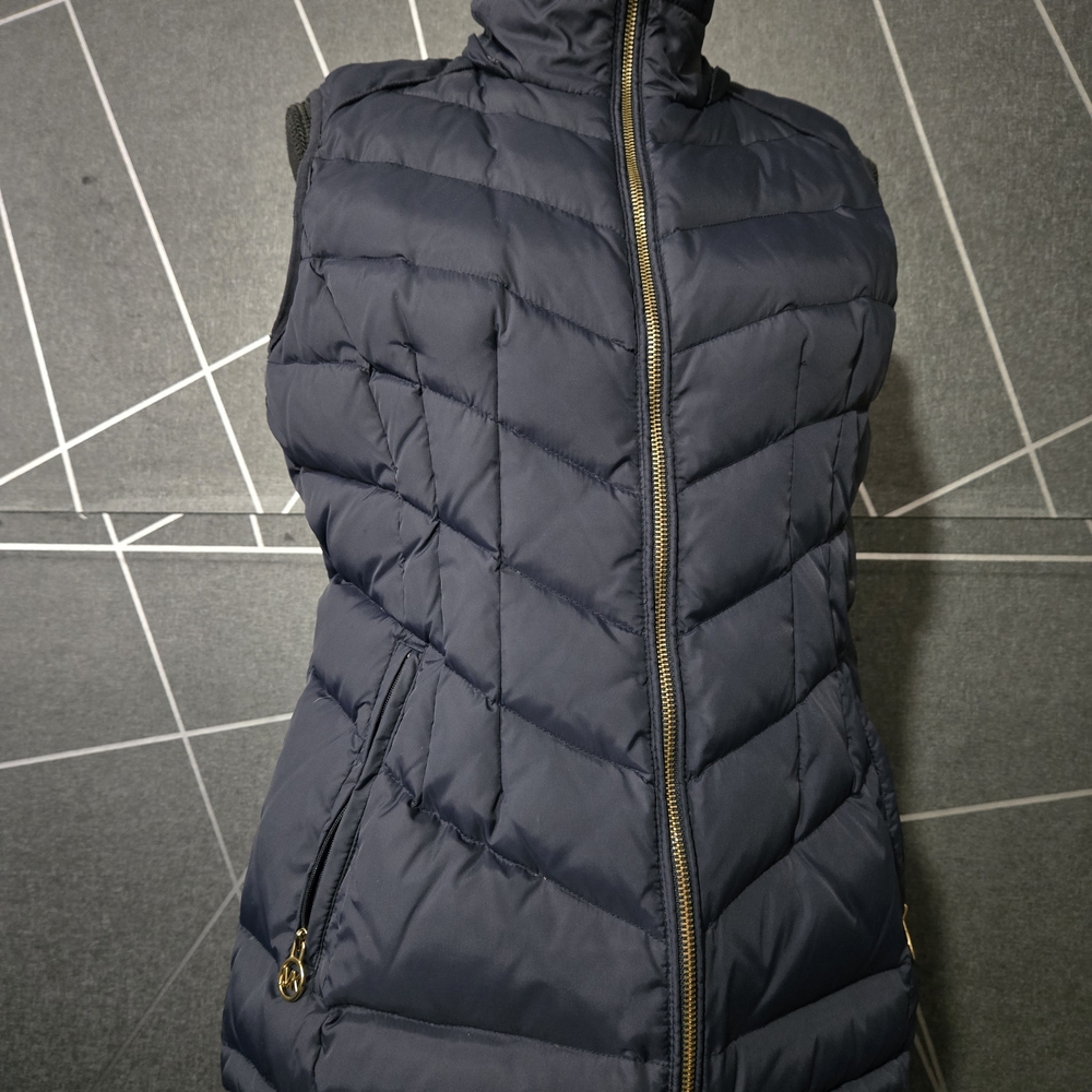 Michael Kors Navy Quilted Down-Style Vest with Gold Hardware